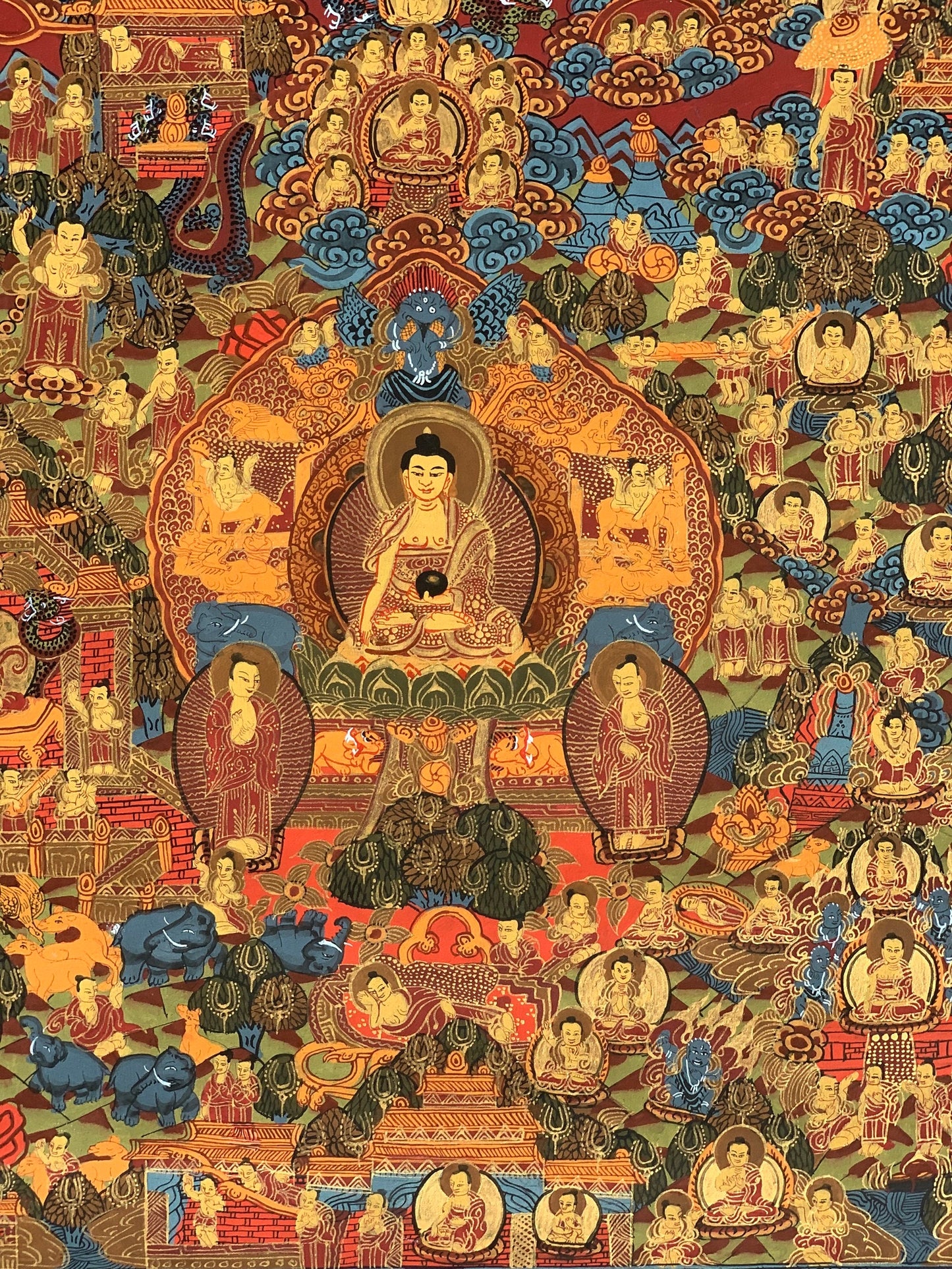 Hand-painted Buddha Life Mandala, Tibetan Thangka Painting, Home Décor Wall Hanging