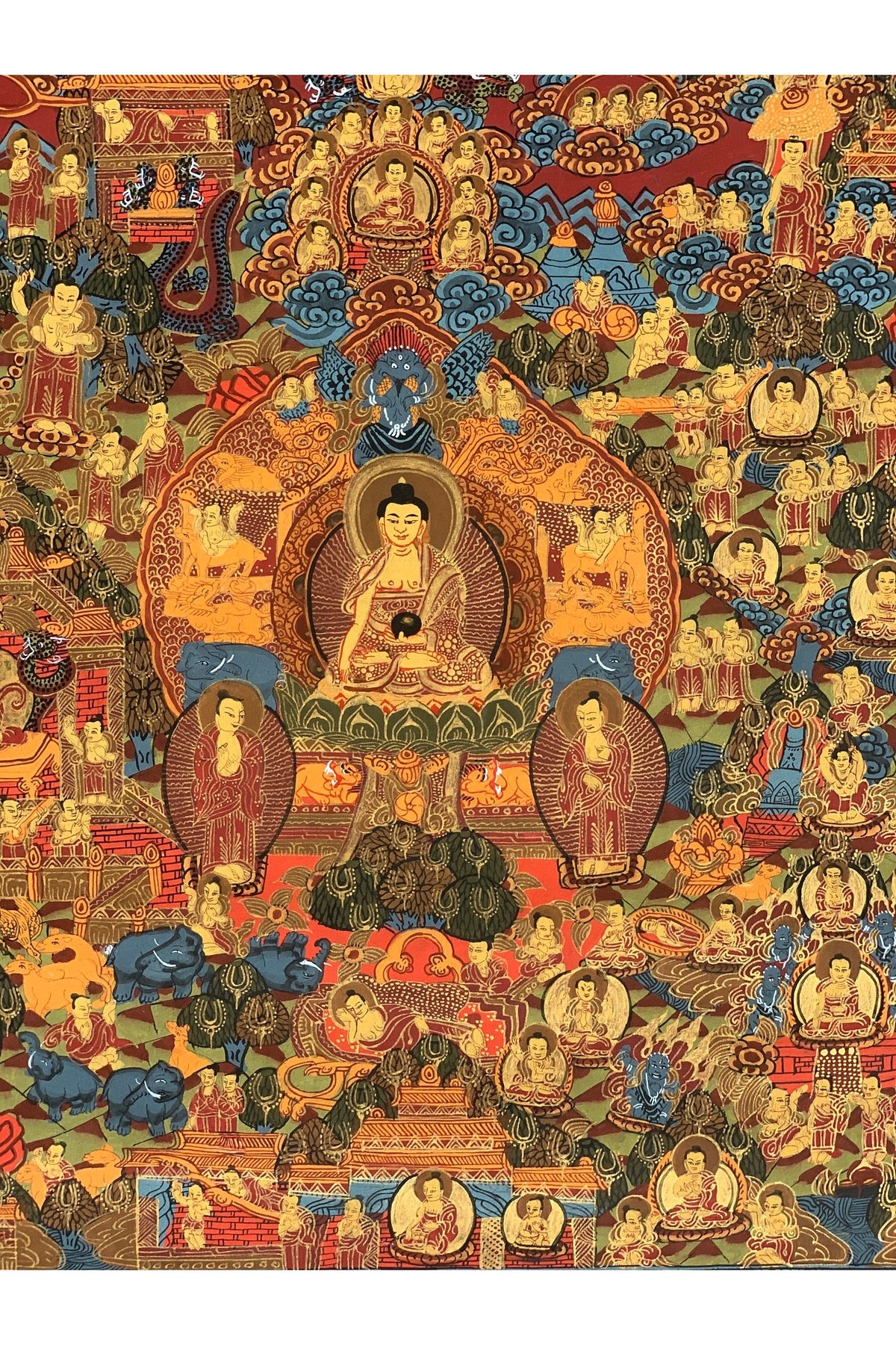 Hand-painted Buddha Life Mandala, Tibetan Thangka Painting, Home Décor Wall Hanging