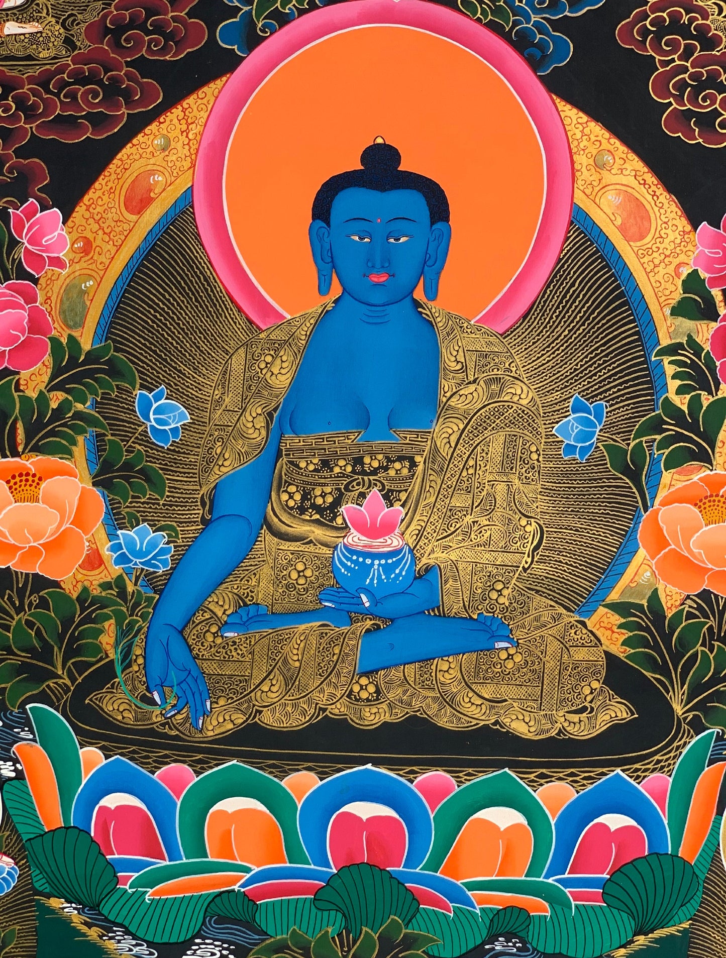 Original Medicine Buddha Thangka | Tibetan Healing Art | Hand-Painted Buddhist Painting | Wall Hanging Meditation Decor