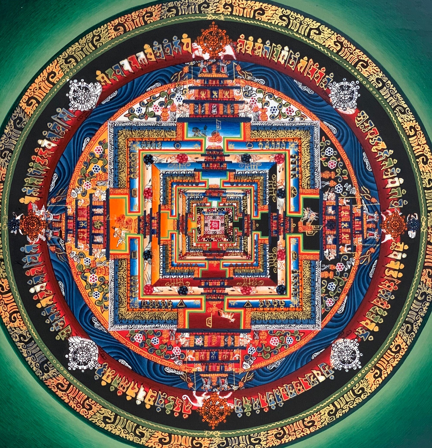 Hand-Painted Kalachakra Mandala Thangka Painting, Wheel of Life Art