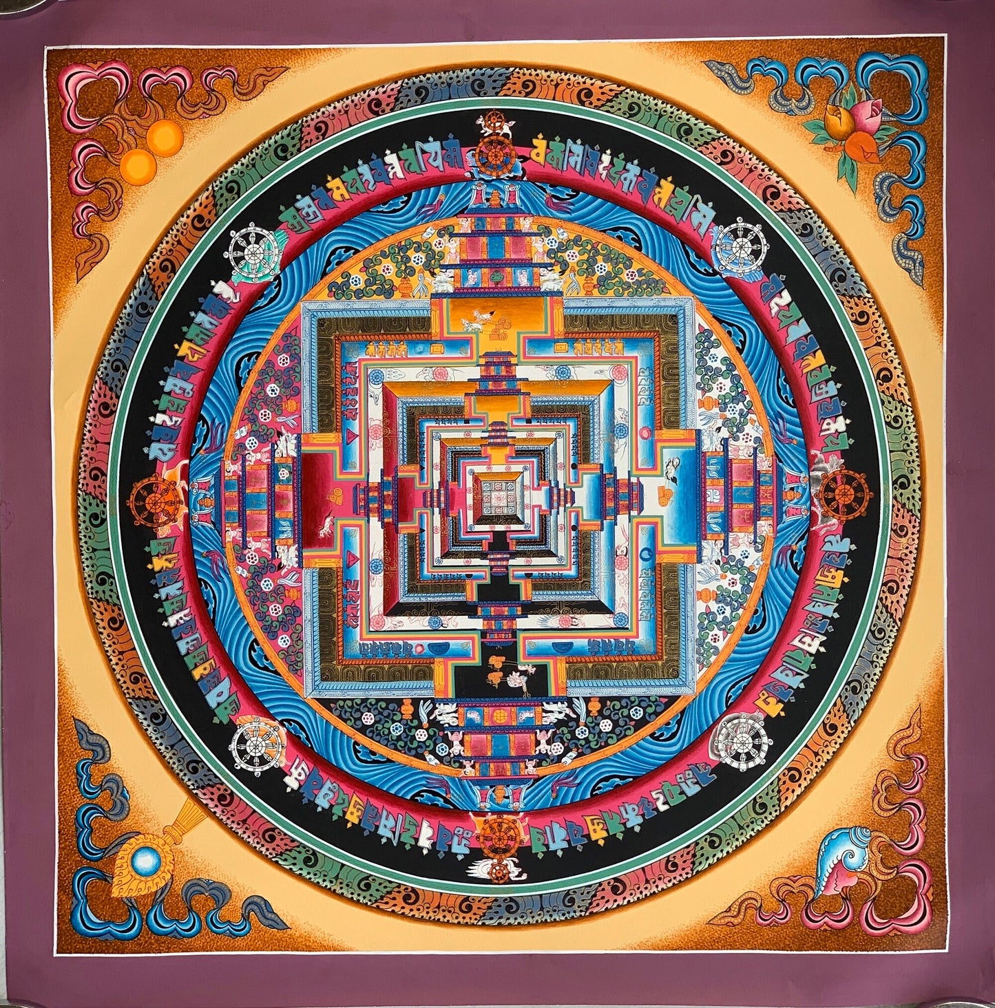 Hand-painted Kalachakra, wheel of Life Mandala Tibetan Thangka Painting 20 x 20-Inch Mixed Colors