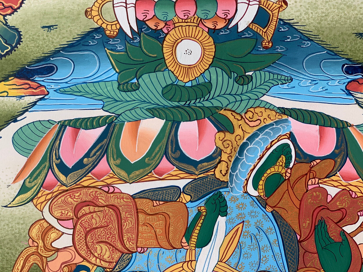 Green Tara, Shyamatara, Goddess of Compassion, High Quality Thangka Painting, Original Art 14 x19 Inch