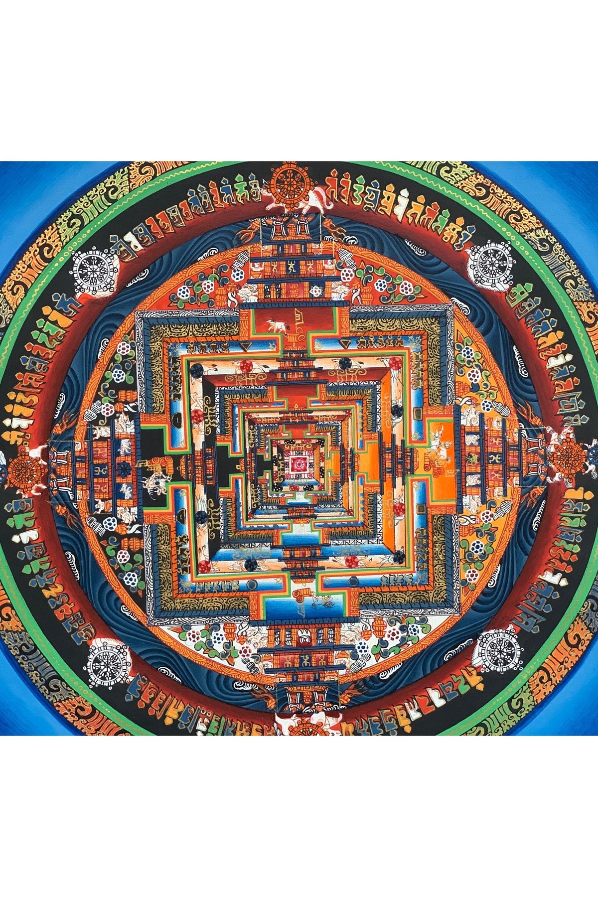 Original Hand-painted Kalachakra Mandala/Wheel of Time Tibetan Thangka Painting, Blue Background