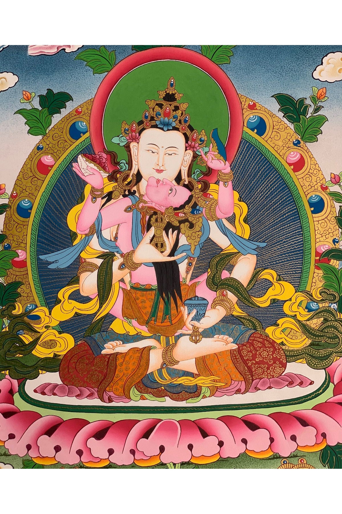 Hand-painted, Vajrayana, Vajrasattva Shakti, Yab, Yum, Thangka Painting, 18 x 24-inch