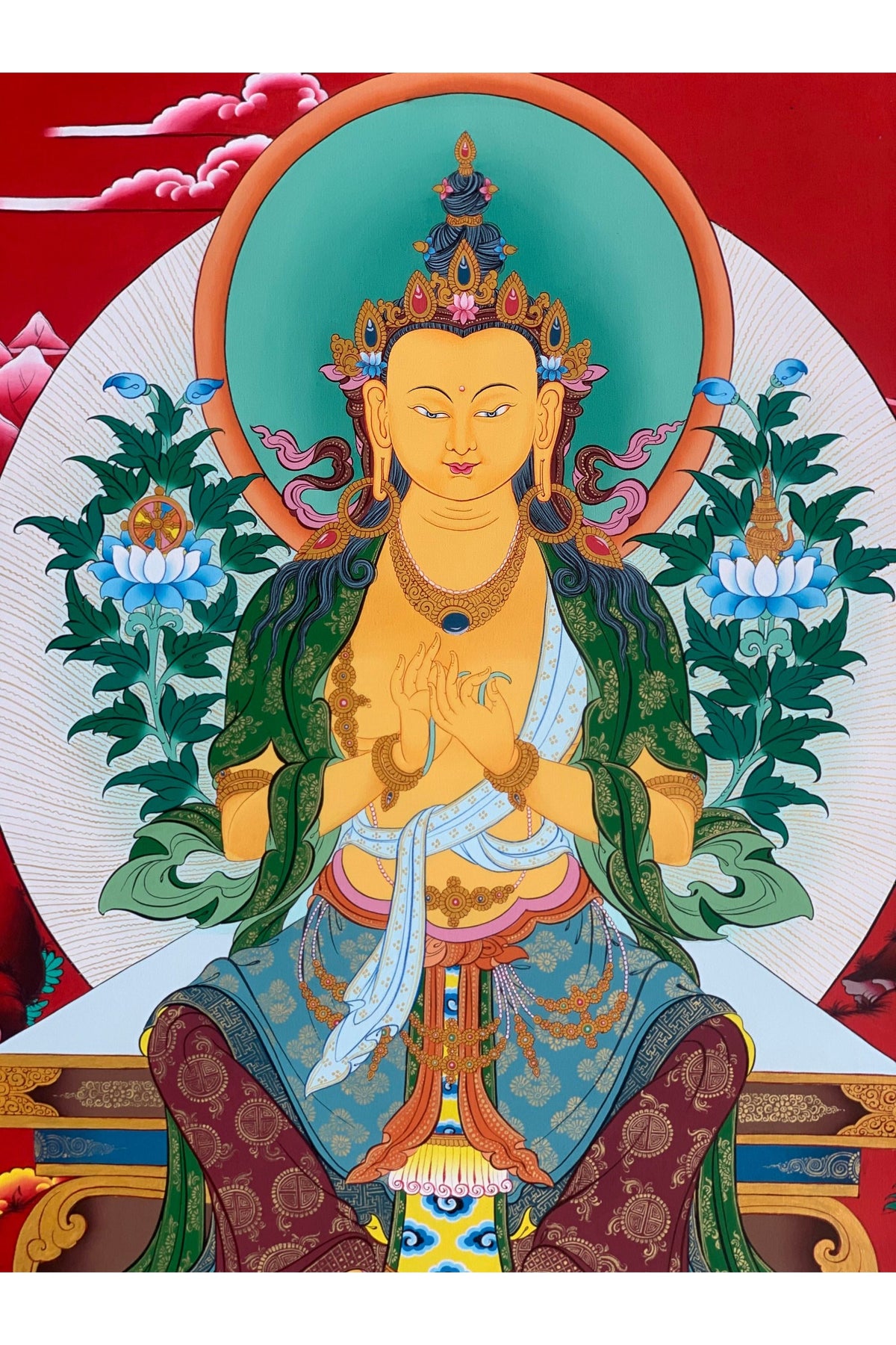 Hand-Painted, Maitreya, The Future Buddha, Rare, Masterpiece, Gold, Thangka Painting 20 x 30 -Inch
