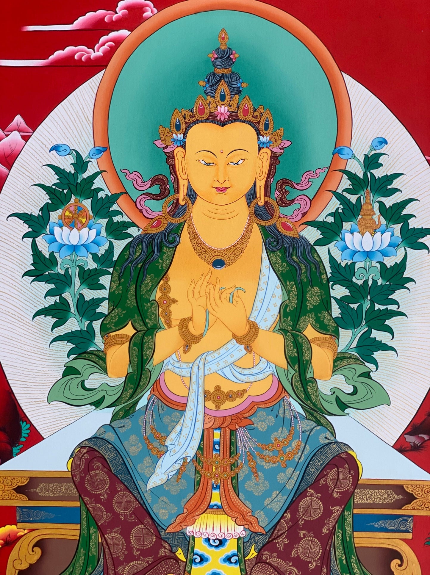Hand-Painted, Maitreya, The Future Buddha, Rare, Masterpiece, Gold, Thangka Painting 20 x 30 -Inch