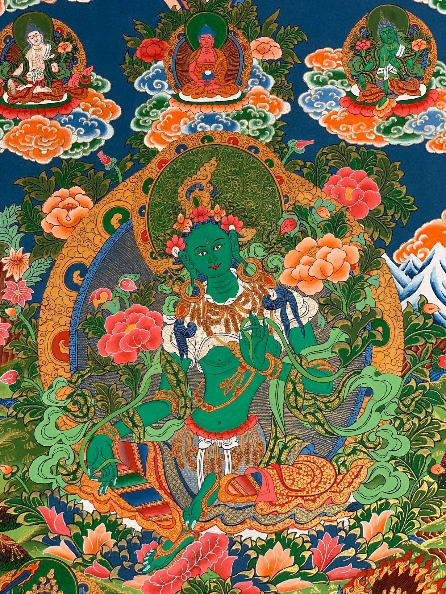 Hand-painted Green Tara, Shyamatara, Mother Goddess, Thangka Painting 20 x 30-Inch