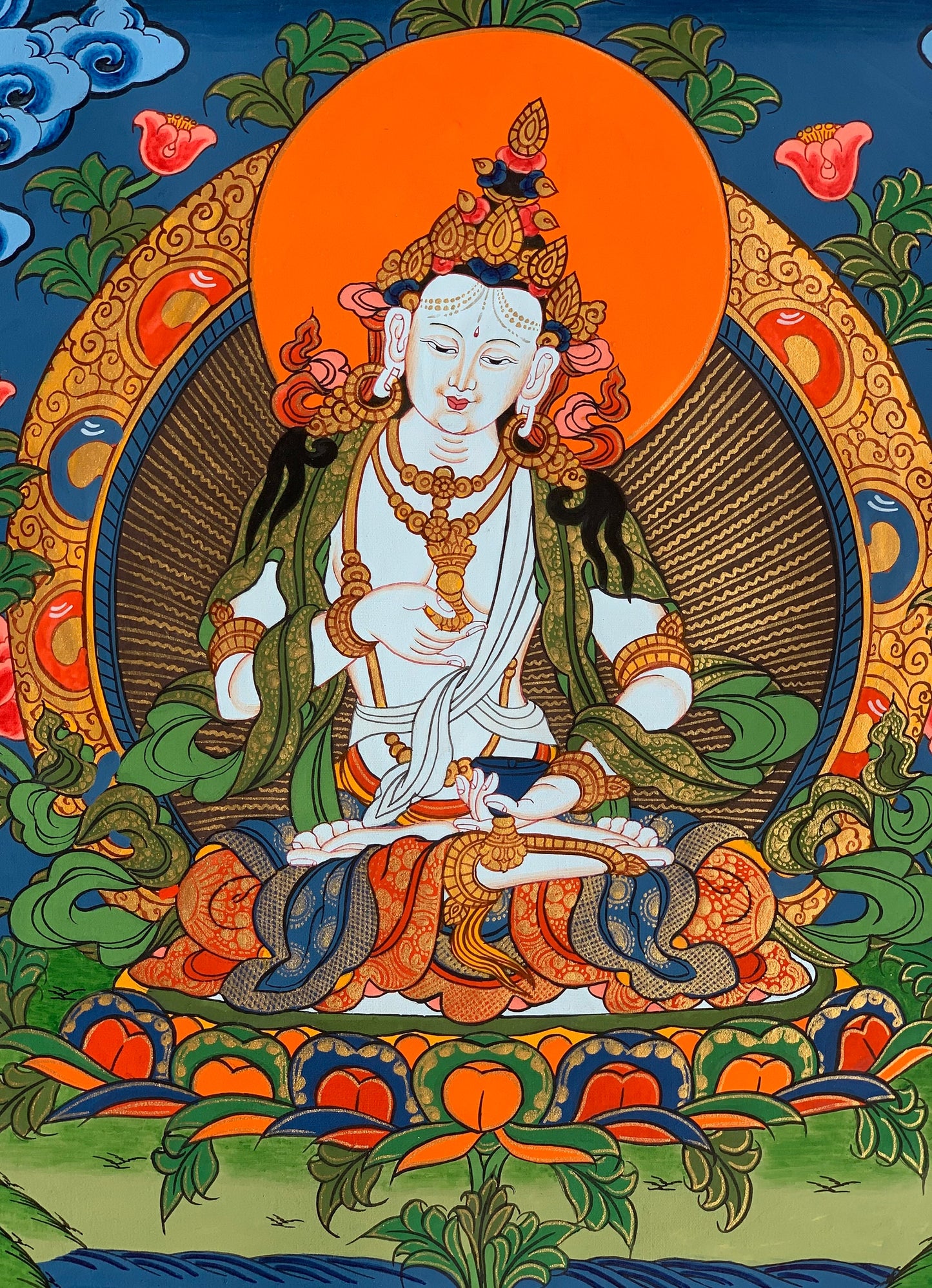 Originnal Hand-painted Vajrasattva, Dhyani Buddha, Tibetan Thangka Painting , Compassion, Meditation Art