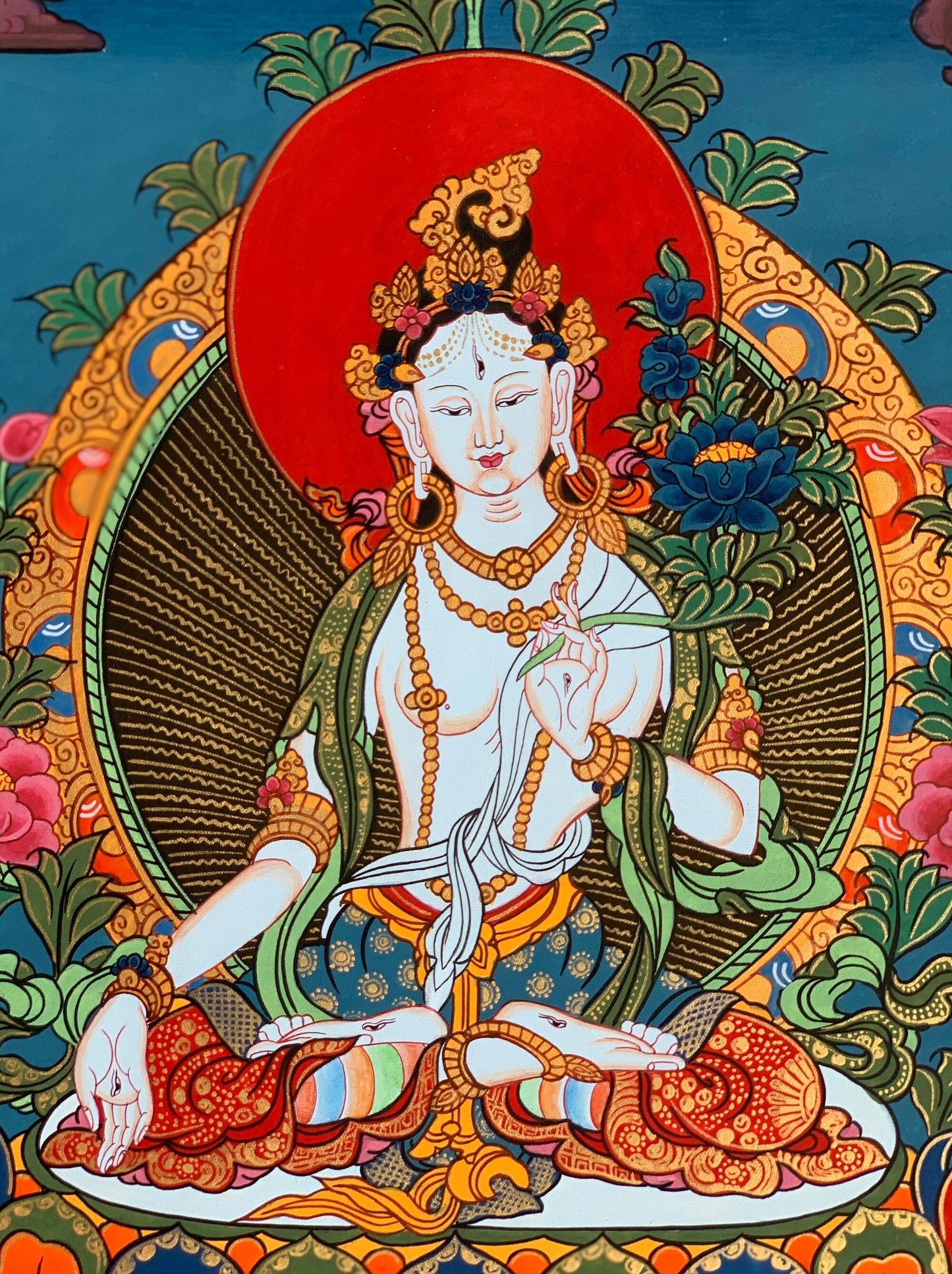 Hand-painted White Tara, Mother Goddess, Thangka Painting 11 x 15-Inches