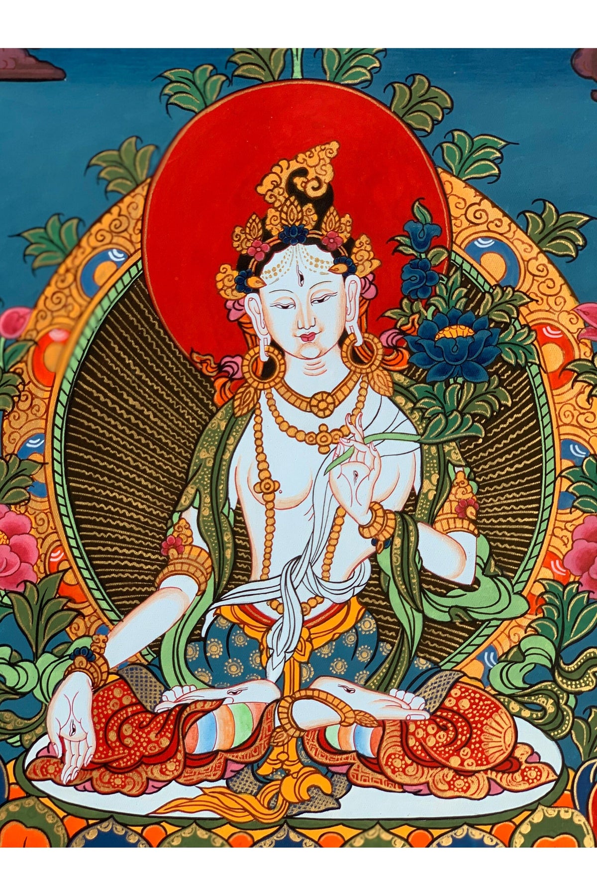 Hand-painted White Tara, Mother Goddess, Thangka Painting 11 x 15-Inches