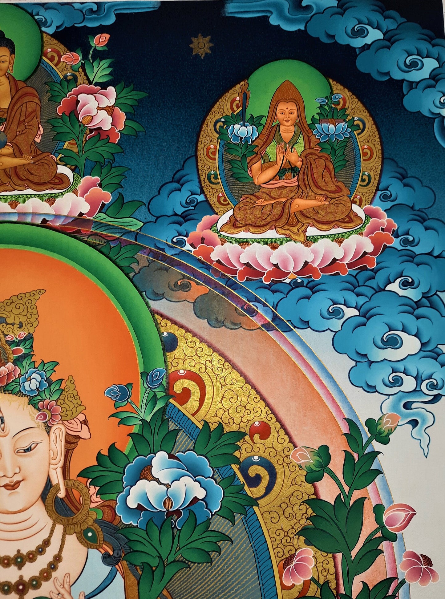 White Tara Thangka Painting: 24K Gold, Handmade Tibetan Art
