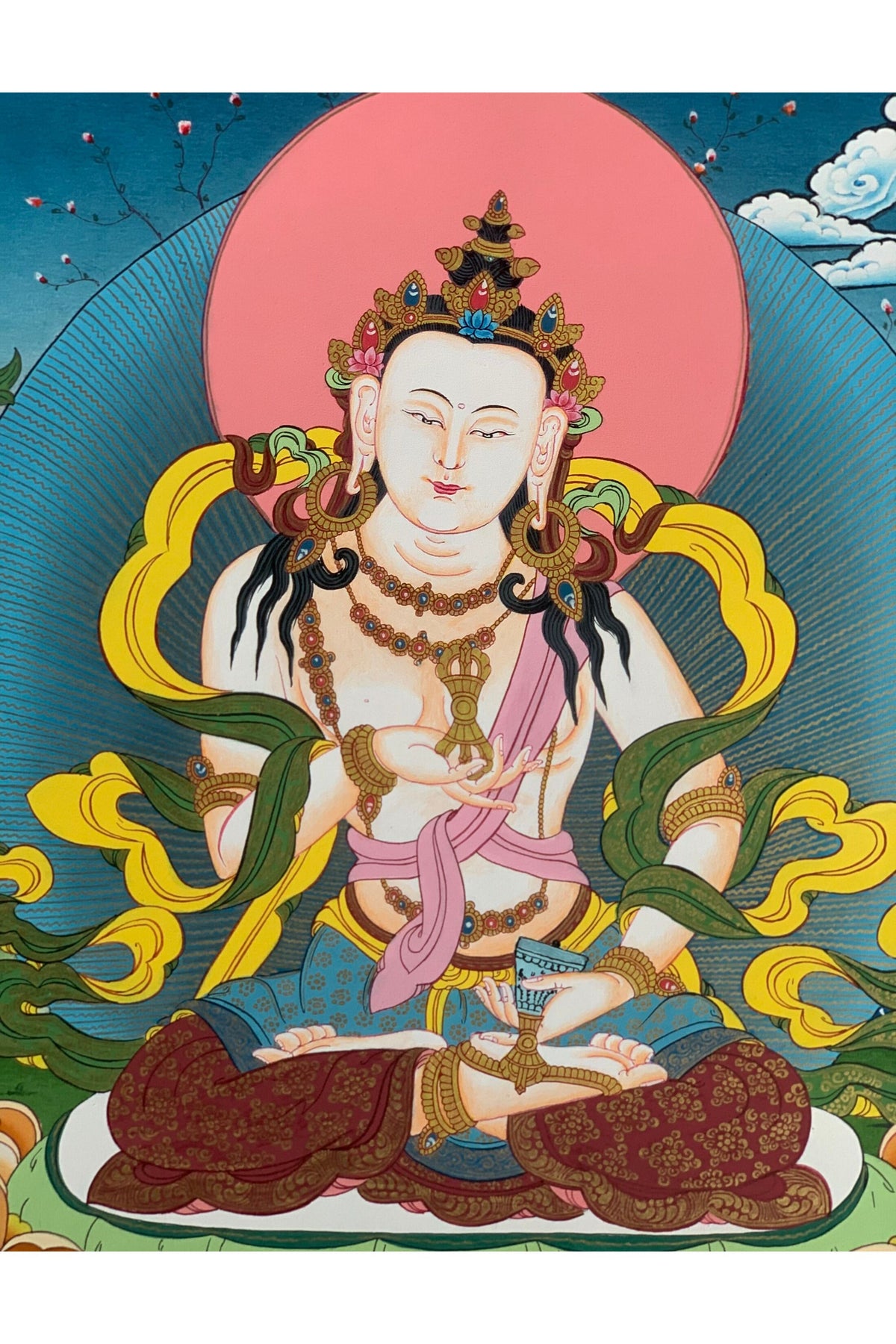Hand-Painted Vajrasattva Thangka Painting, Meditation Art, Nepal (18x24-Inch)