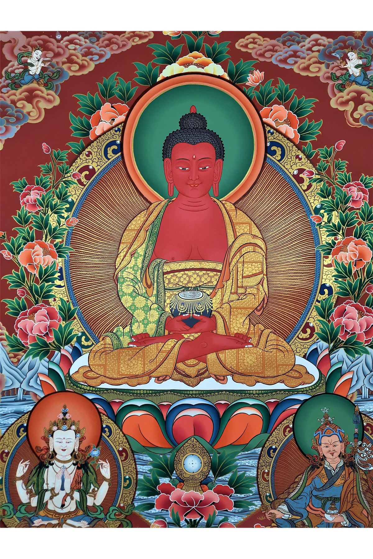 24K Gold Amitabha Buddha Thangka | Hand-Painted Tibetan Art