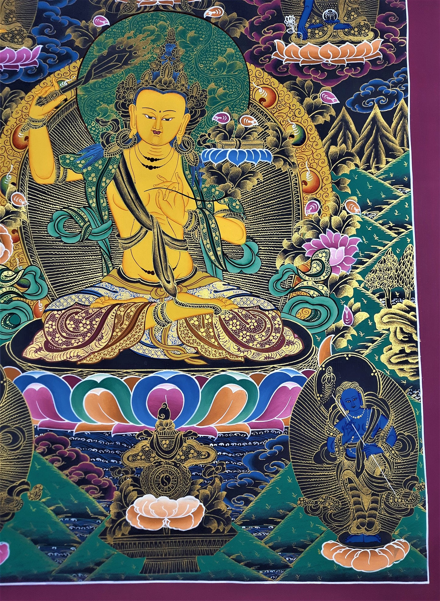 Hand-Painted Manjushree Thanka, God of Wisdom, Tibetan Wall Hanging