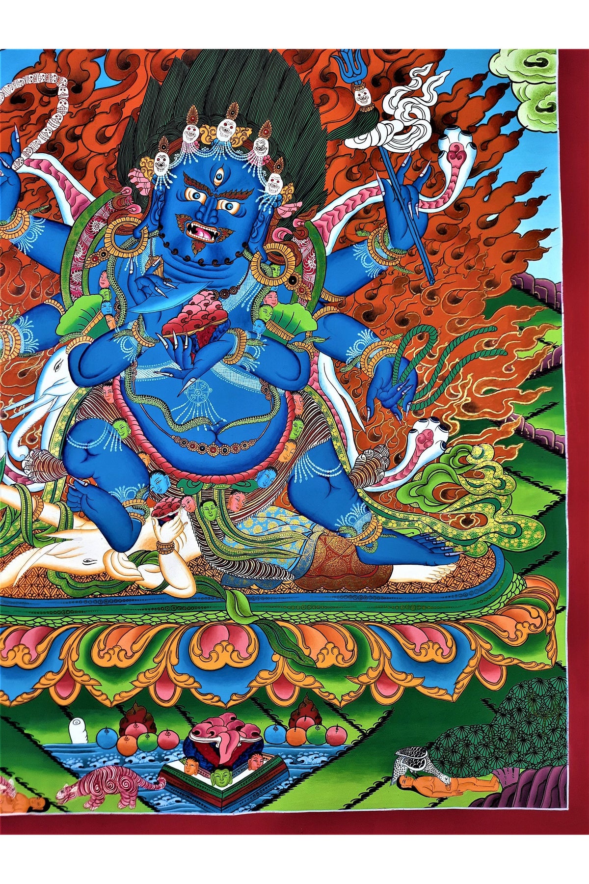 Mahankala Thangka Painting: 24k Gold, Black Tibetan Art from Nepal