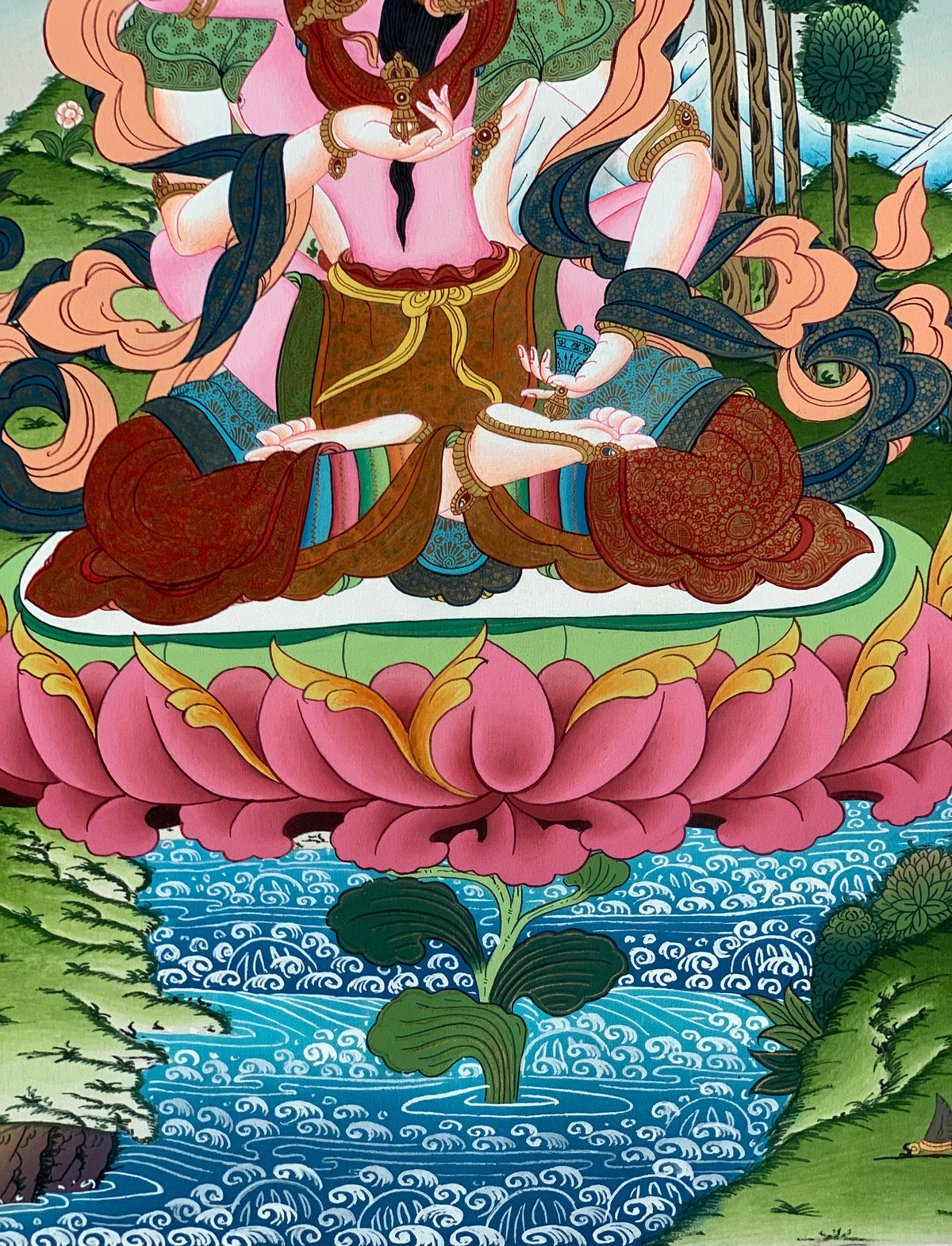 Vajrasattva Yab Yum Thangka, Hand-Painted Tibetan Art