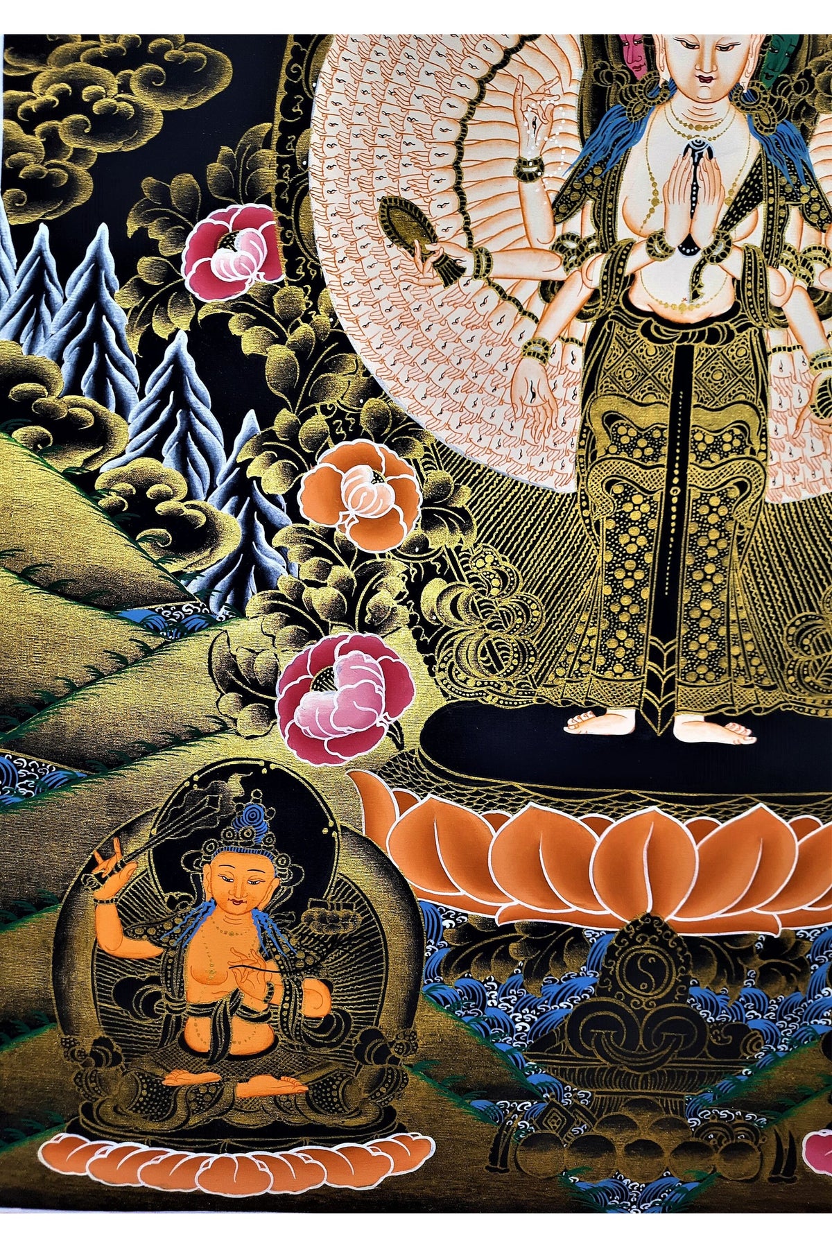 Hand-Painted Avalokiteshvara Thangka: Tibetan Compassion Art