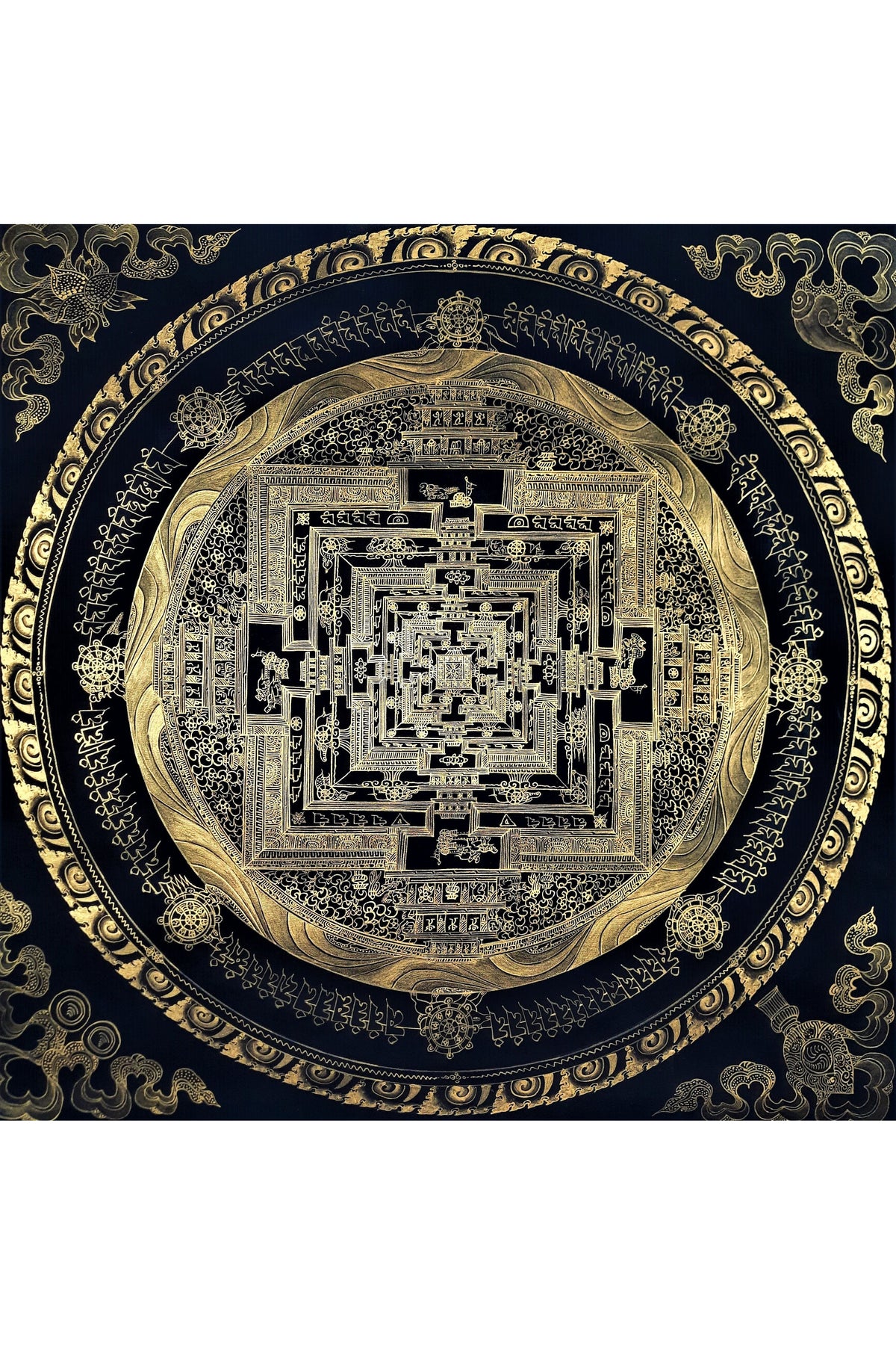 Hand Painted Kalachakra Mandala Thangka with Silk Brocade