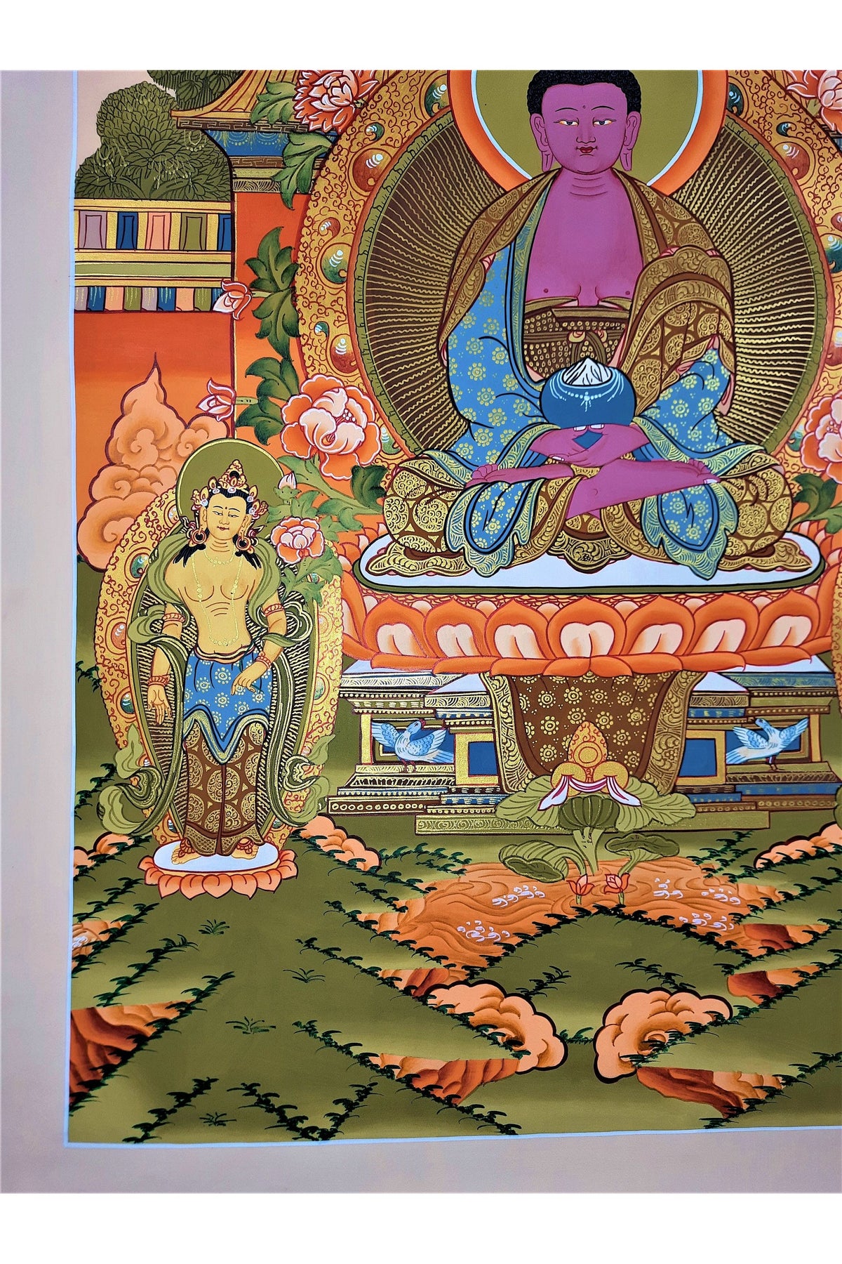 Hand-Painted Amitabha Buddha Thangka – Tibetan Meditation Art, 27x18
