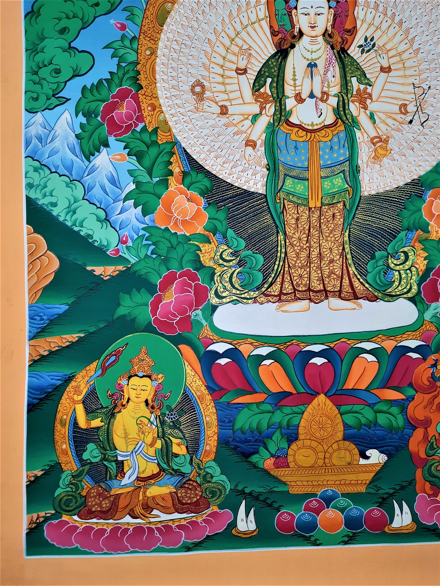Hand-Painted Avalokiteshvara Thangka: 1000 Armed Tibetan Buddhist Art