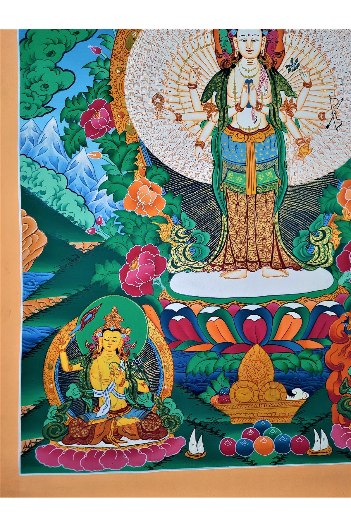 Hand-Painted Avalokiteshvara Thangka: 1000 Armed Tibetan Buddhist Art