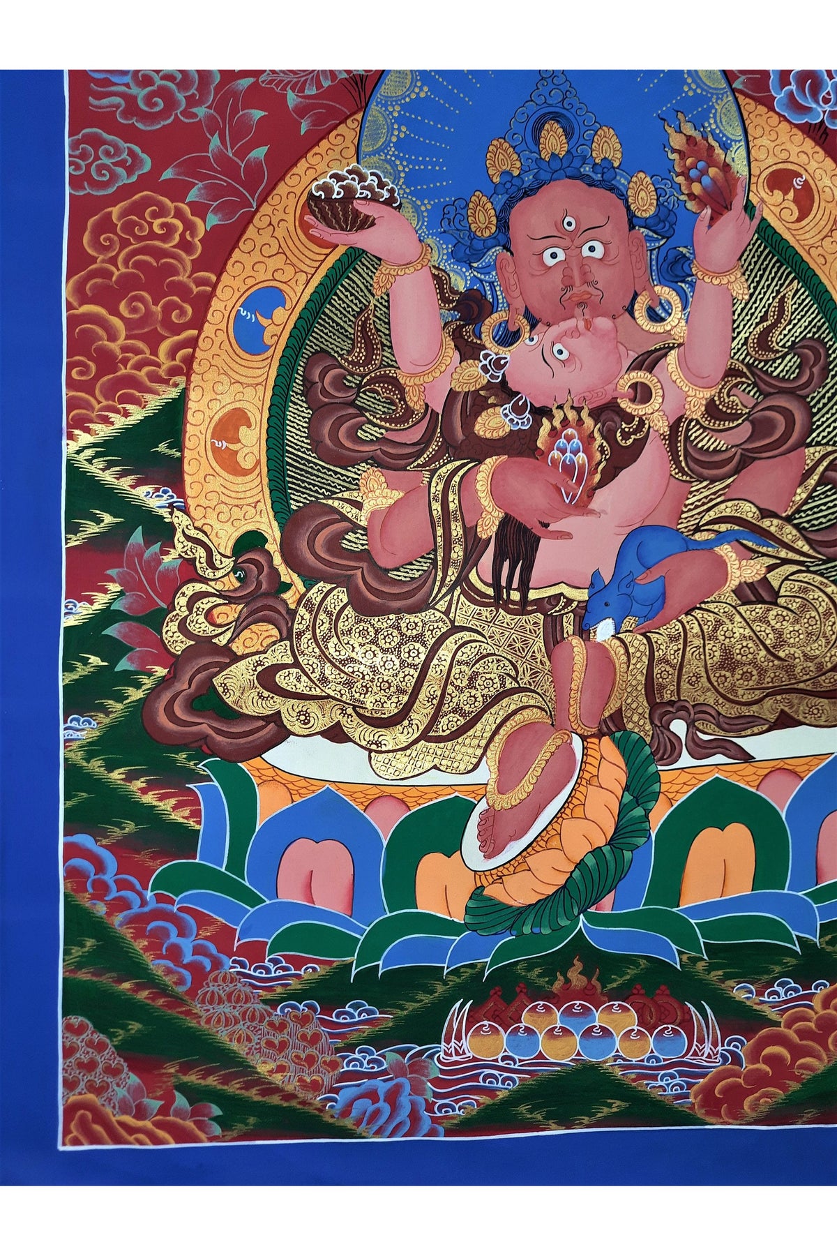 Hand Painted Kubera Jambhala Thangka – God of Wealth, Tibetan Art