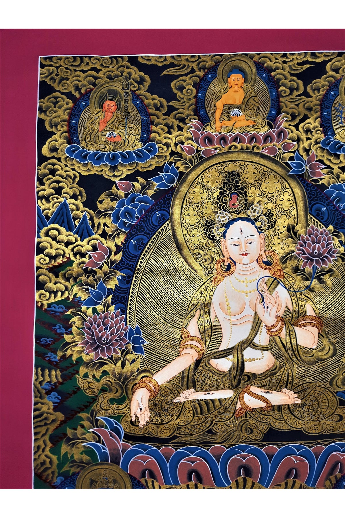 Hand-Painted White Tara Thangka: Tibetan Compassion Art, Nepal