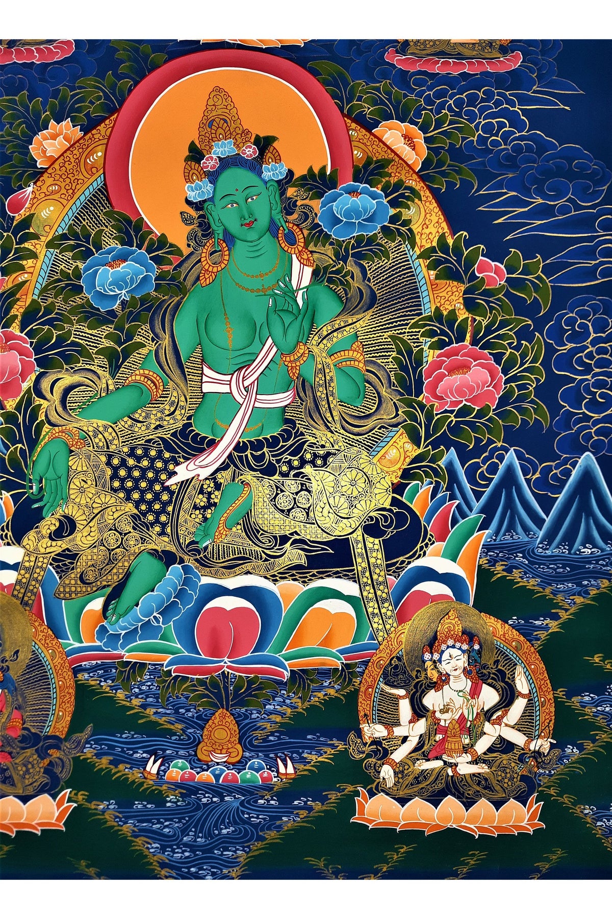 Hand painted Original Green Tara Masterpiece Meditation, Compassion, Tibetan Thangka / Thanka Painting From Nepal