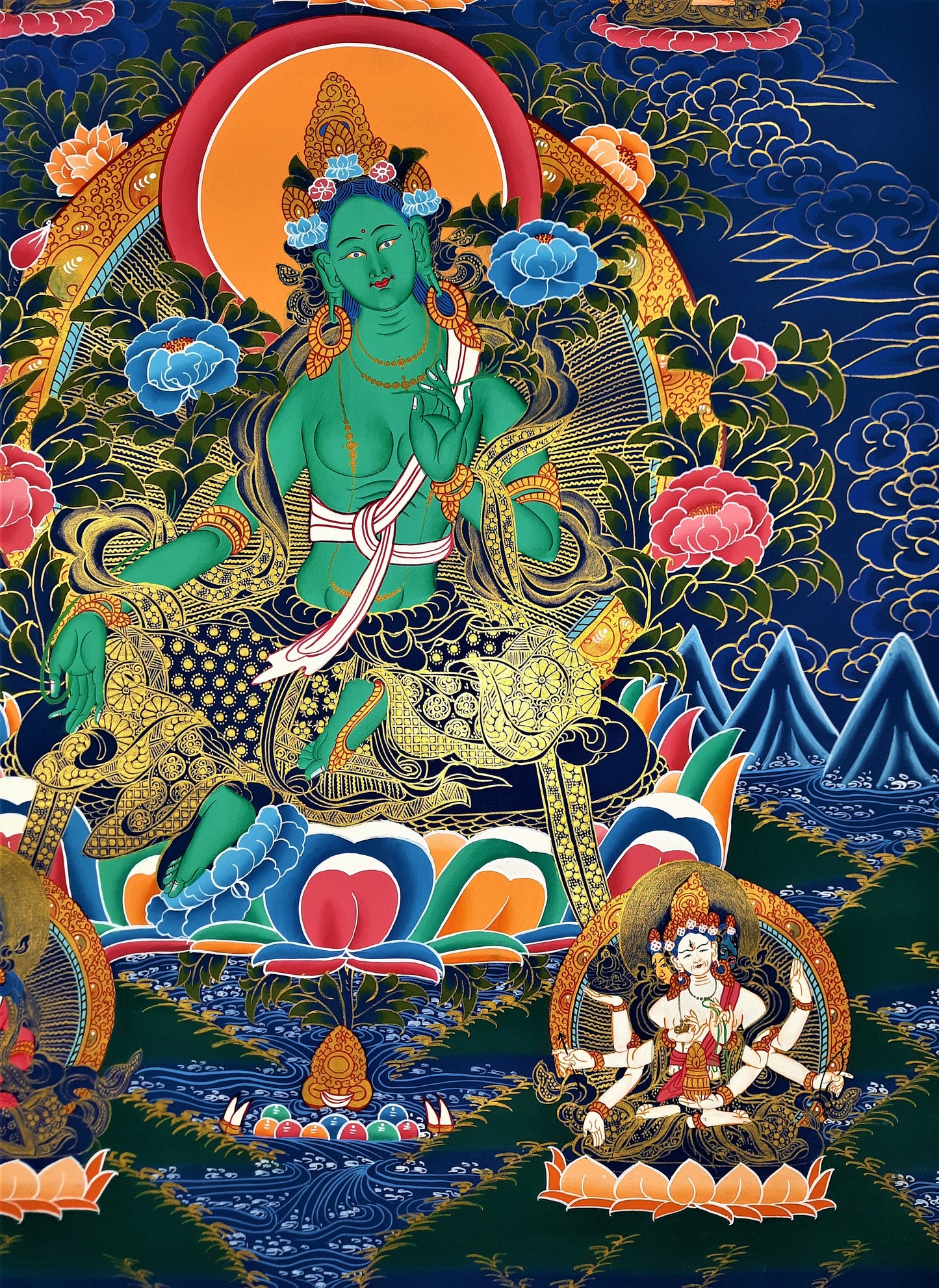 Hand painted Original Green Tara Masterpiece Meditation, Compassion, Tibetan Thangka / Thanka Painting From Nepal