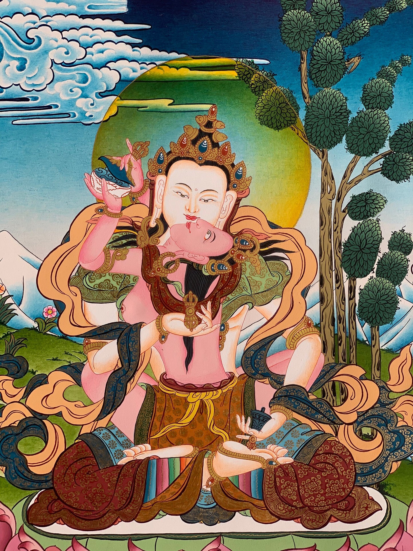 Hand-Painted Vajrasattva Thangka | Khadi Silk Brocade Mount
