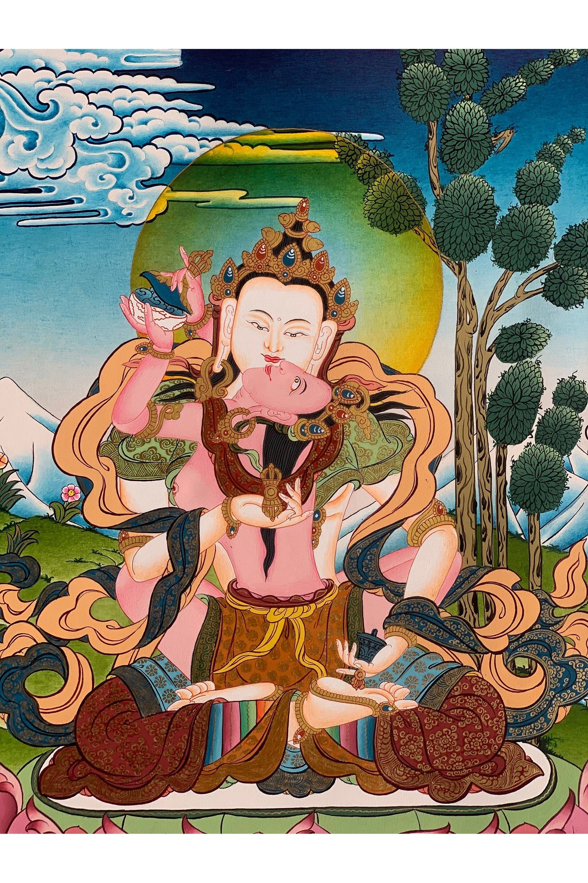 Hand-Painted Vajrasattva Thangka | Khadi Silk Brocade Mount