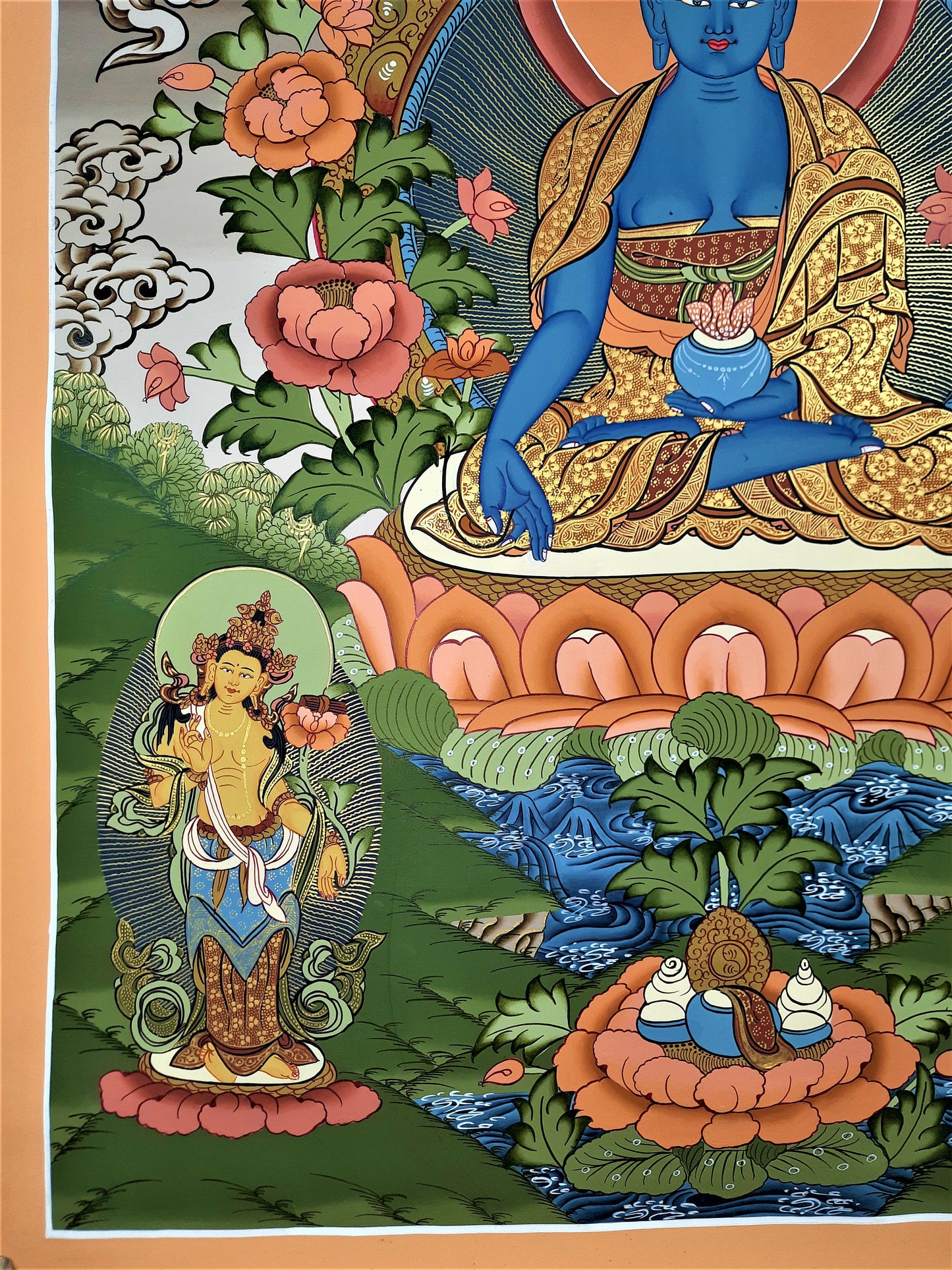 Original Hand-Painted Medicine Buddha / Bhaisajyaguru Masterpiece Tibetan Thangka / Thanka Painting, Compassion , Meditation From Nepal