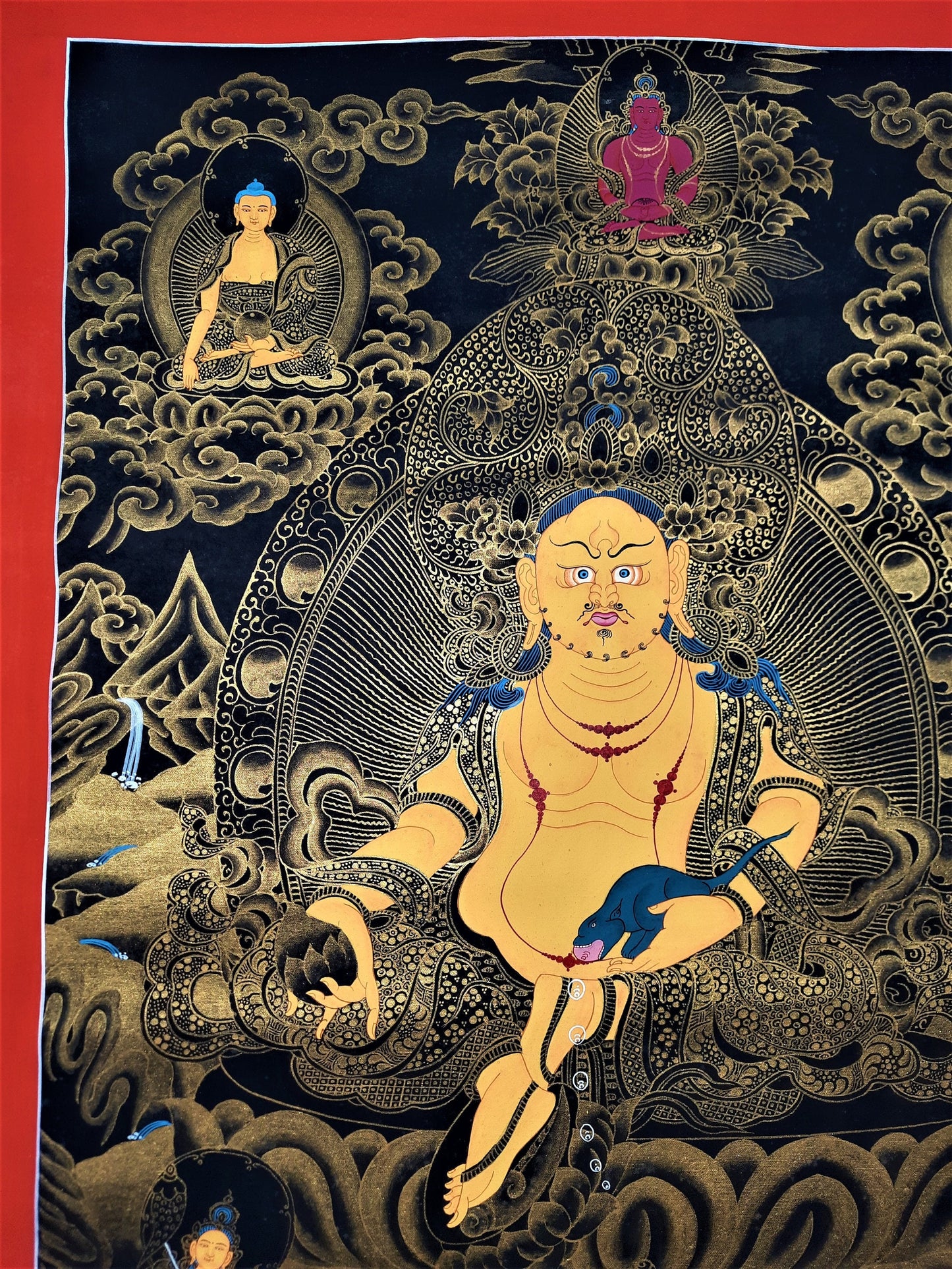 Hand Painted Kubera Jambhala Thangka, God of Wealth, Tibetan Wall Hanging