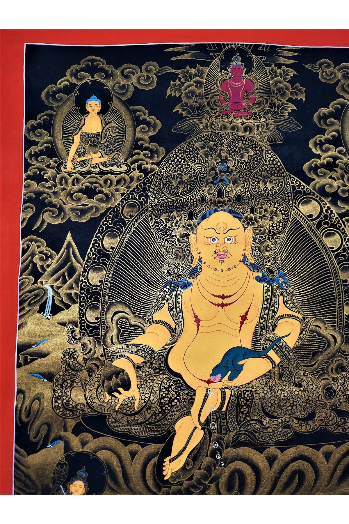 Hand Painted Kubera Jambhala Thangka, God of Wealth, Tibetan Wall Hanging