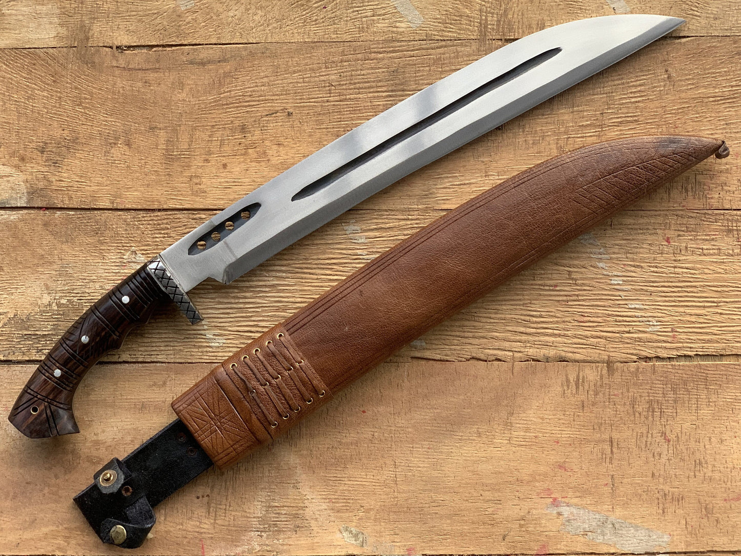 Gurkha Nepal, Hand- Forged 18” Blade SAEX Knife Full Tang High Temper, Sharp Khukuri with Leather Sheath