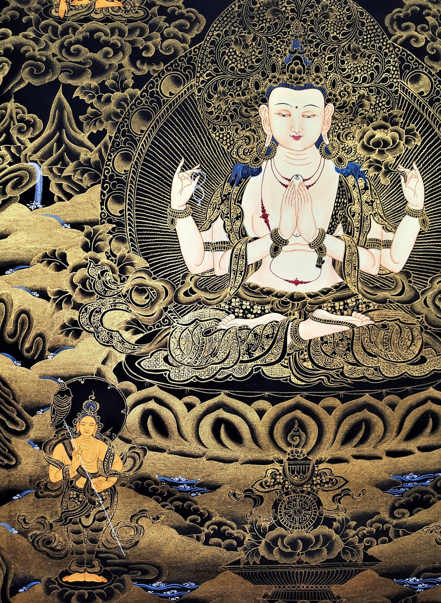 Hand-Painted Avalokiteshvara Thangka | Tibetan Buddhist Art
