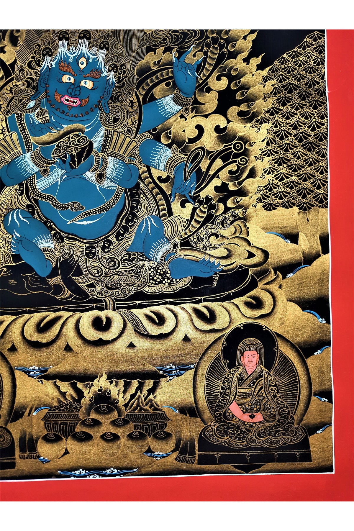 Hand-Painted Black Mahankala Thangka, Tibetan Meditation Art