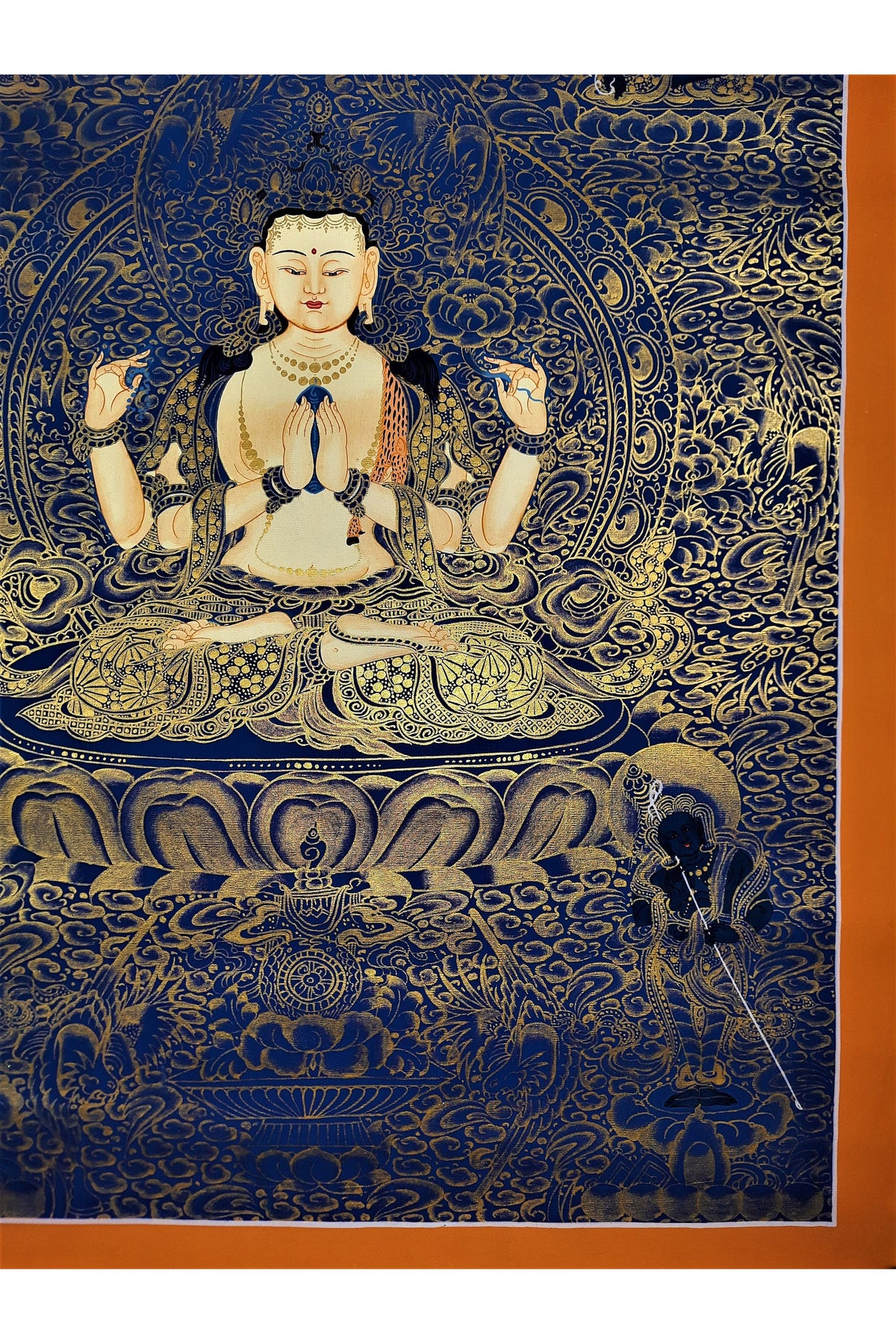 Hand-Painted Avalokiteshvara Thangka Painting, Fine Art from Nepal (17.7x24 inch)