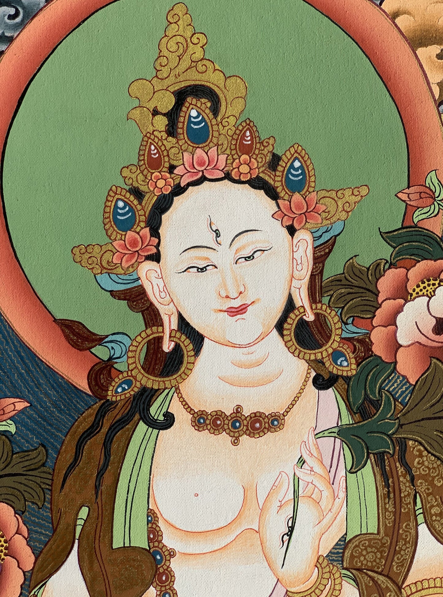 Hand-Painted White Tara Thangka, Tibetan Buddhist Art, Meditation Decor