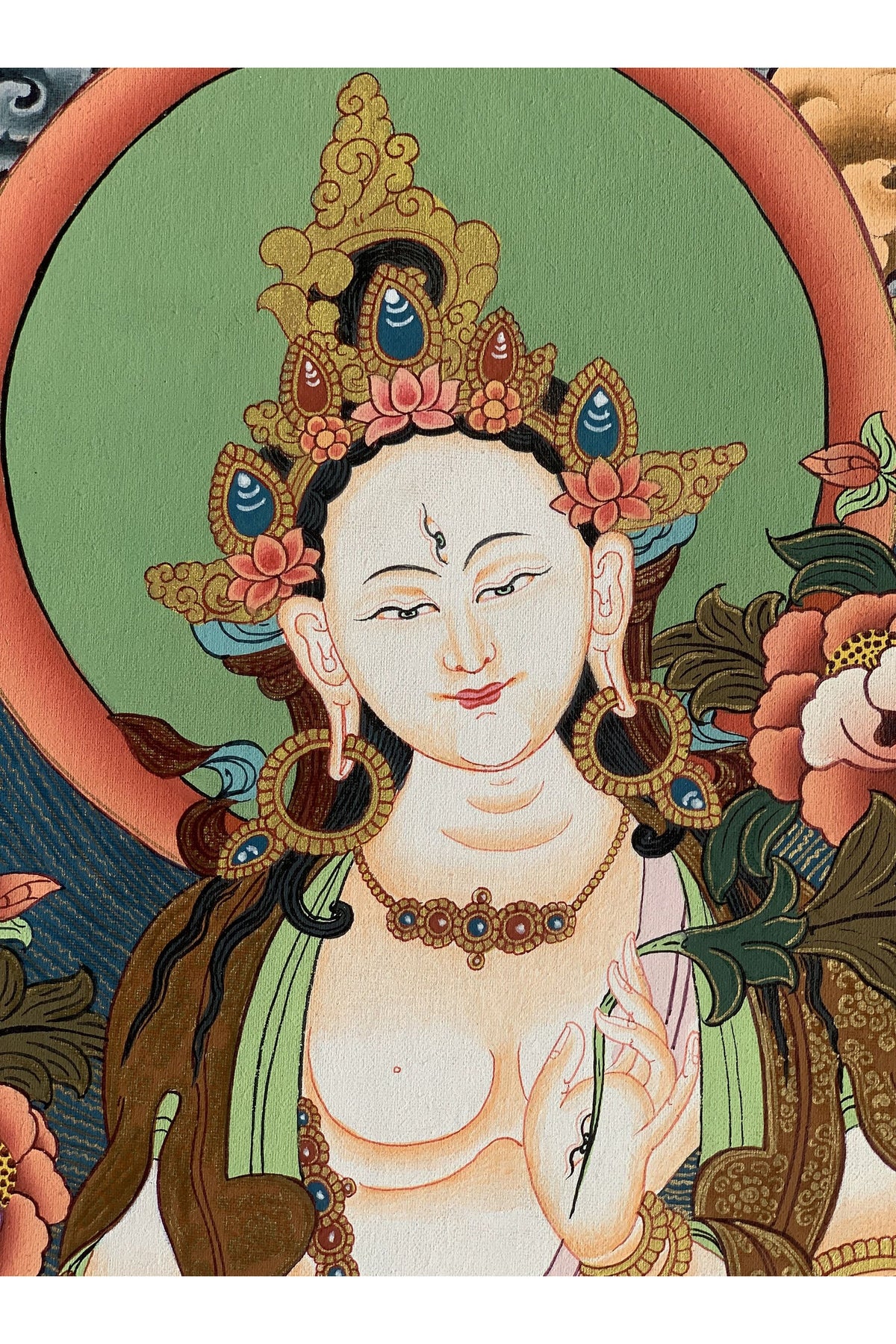 Hand-Painted White Tara Thangka, Tibetan Buddhist Art, Meditation Decor