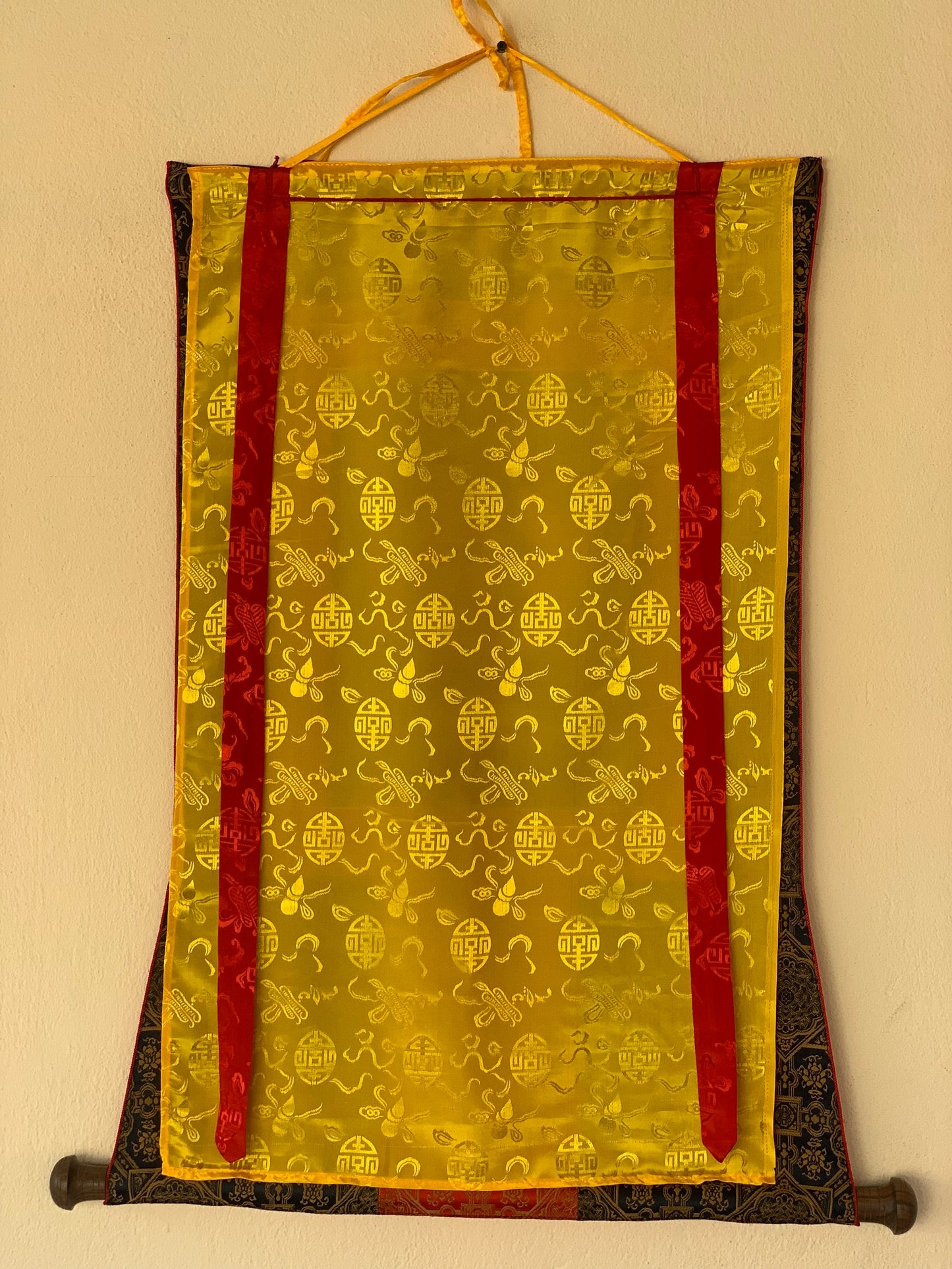 Hand-Painted Amitabha Buddha Thangka: 24k Gold, Tibetan Silk Frame