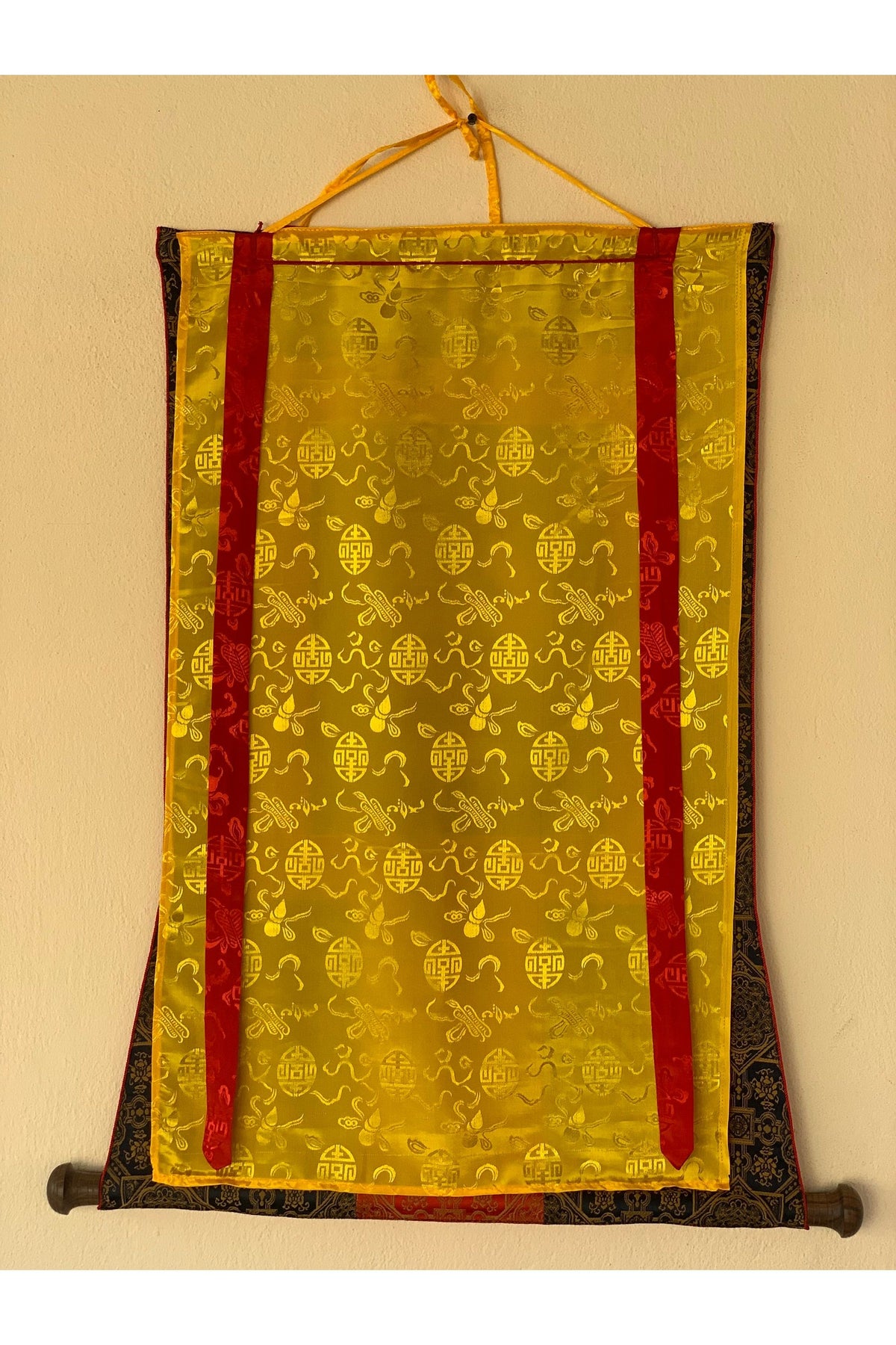 Hand-Painted Amitabha Buddha Thangka: 24k Gold, Tibetan Silk Frame