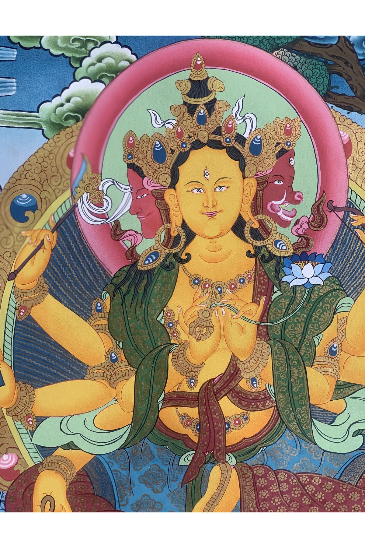 Marichi Thangka Painting | Hand-Painted Tibetan Goddess of Dawn Art with Silk Brocade
