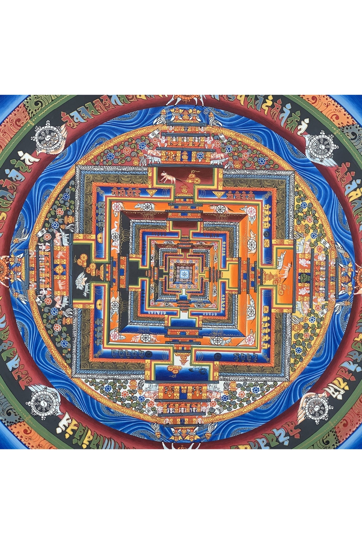 Kalachakra Mandala Tibetan Thangka Painting – Wheel of Time Meditation Art 24 x 24 -inches
