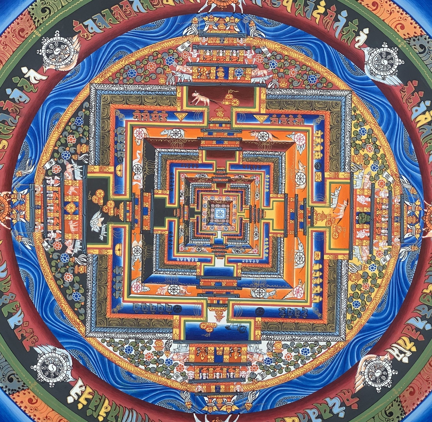 Kalachakra Mandala Tibetan Thangka Painting – Wheel of Time Meditation Art 24 x 24 -inches