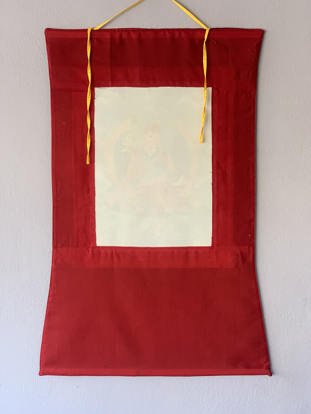 Chyangresi Chenrezig Thangka Painting with Silk Brocade (28x44 Inches)