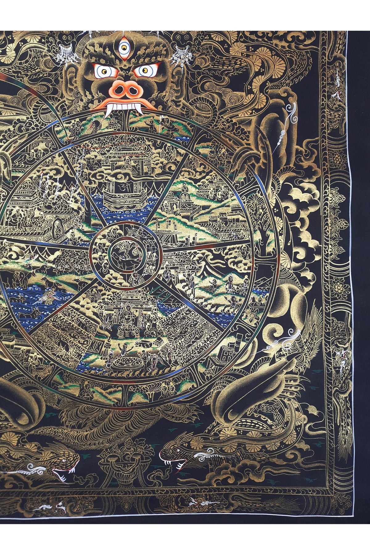 Hand-Painted Wheel of Life Mandala Thangka – Tibetan Buddhist Wall Hanging
