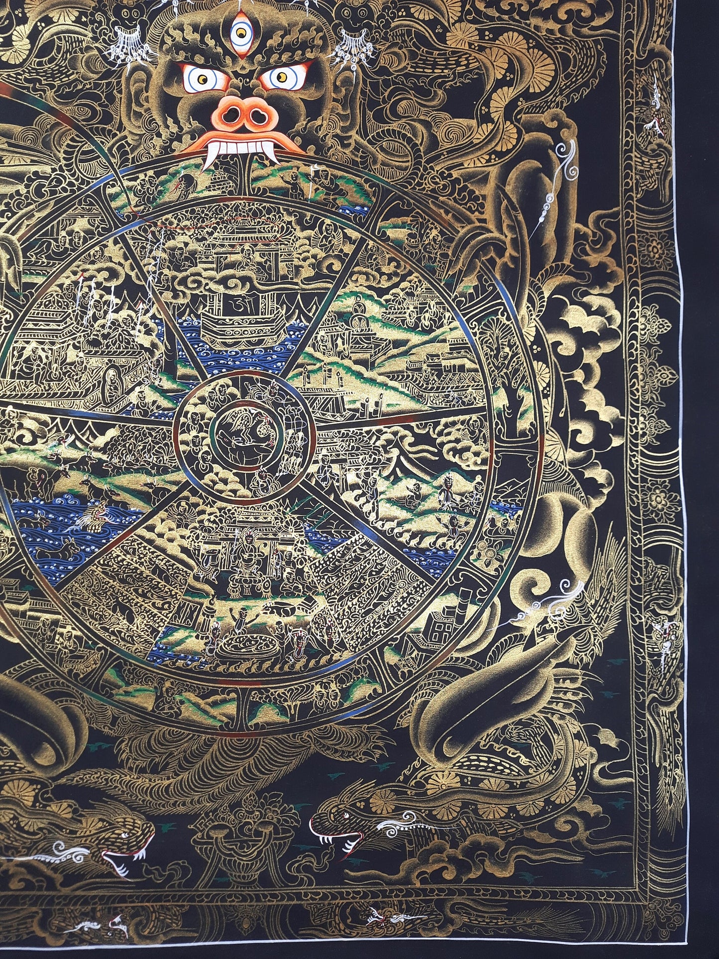 Hand-Painted Wheel of Life Mandala Thangka – Tibetan Buddhist Wall Hanging