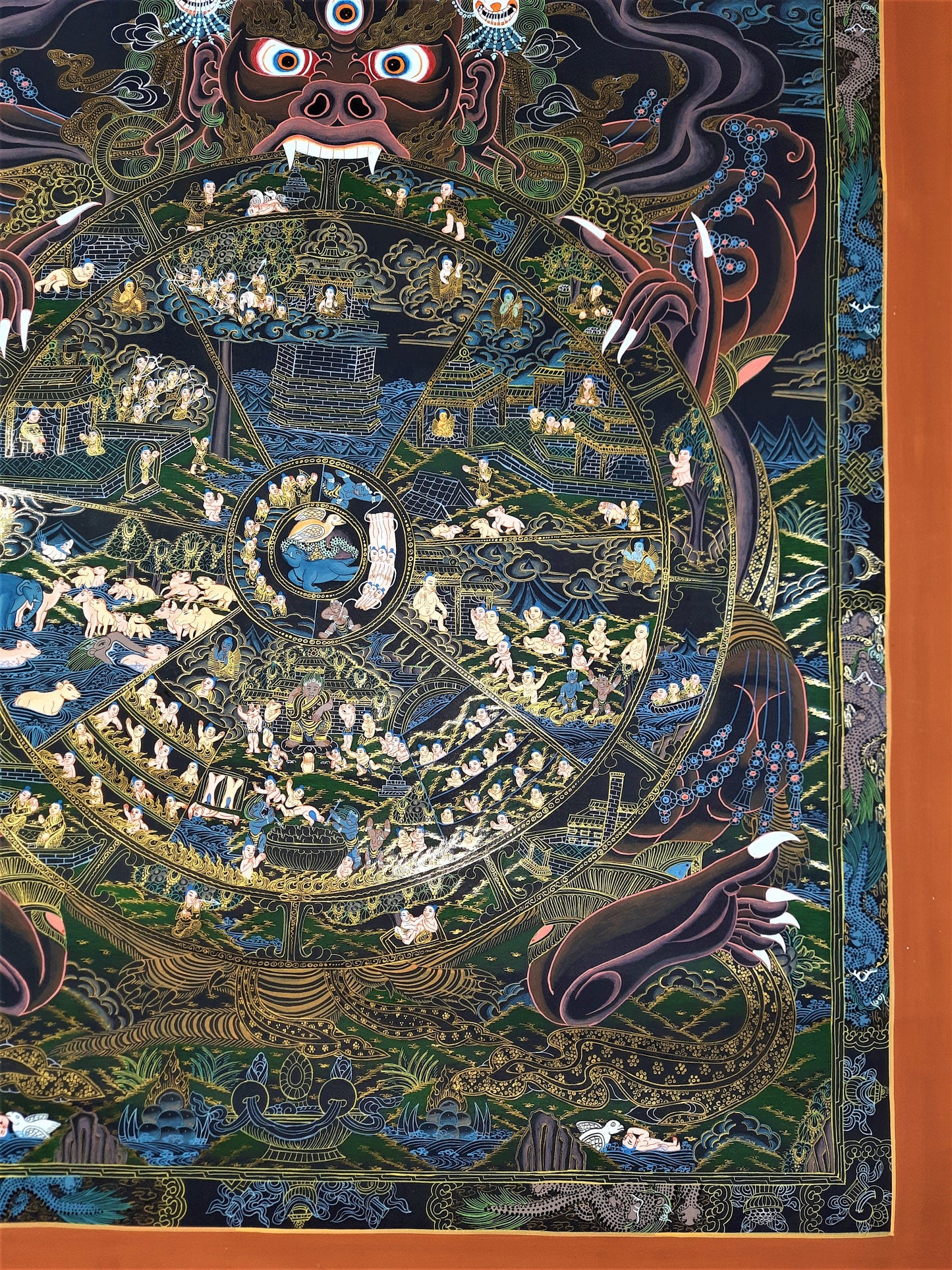 Hand-Painted Wheel of Life Thangka, 24k Gold Tibetan Mandala