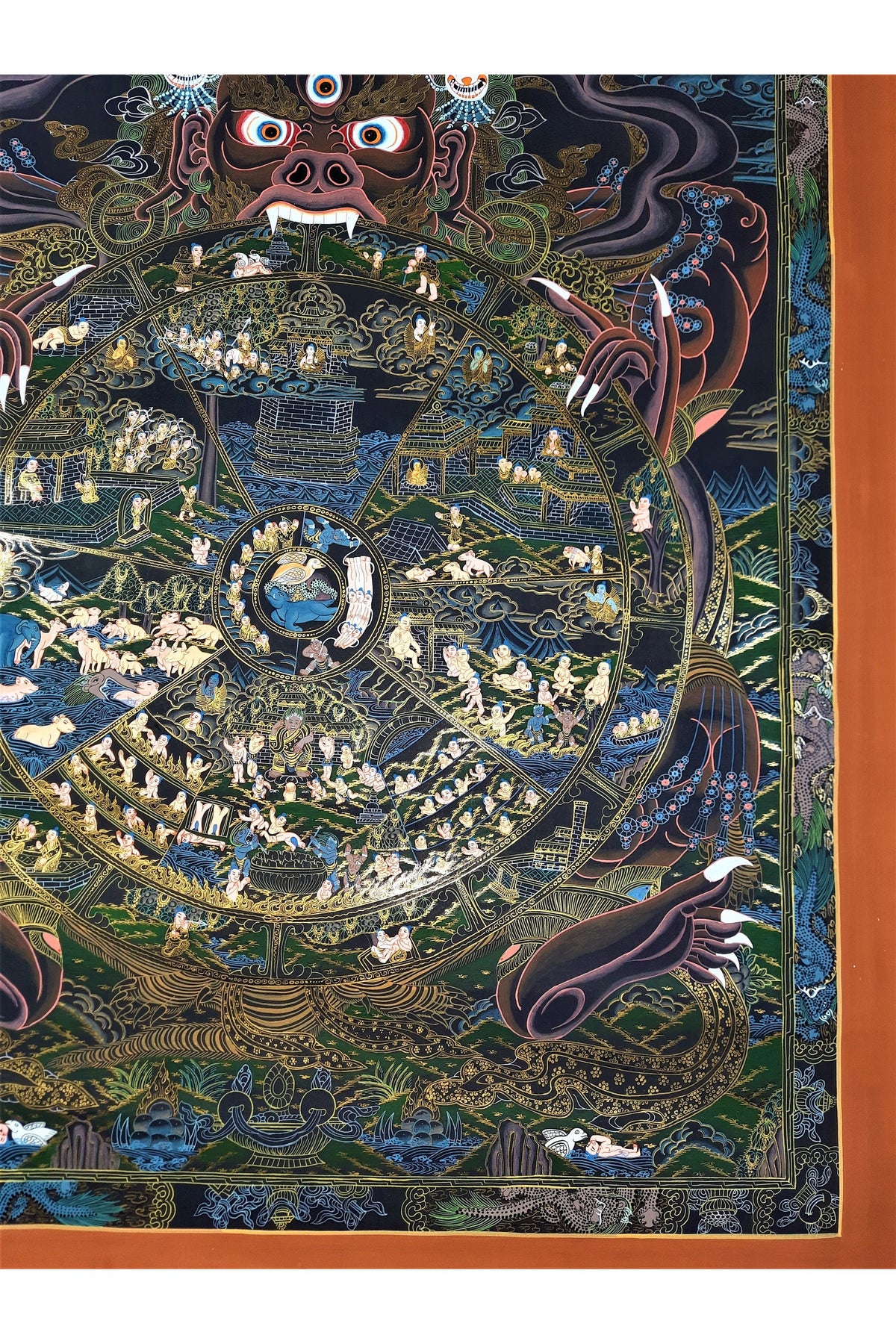 Hand-Painted Wheel of Life Thangka, 24k Gold Tibetan Mandala